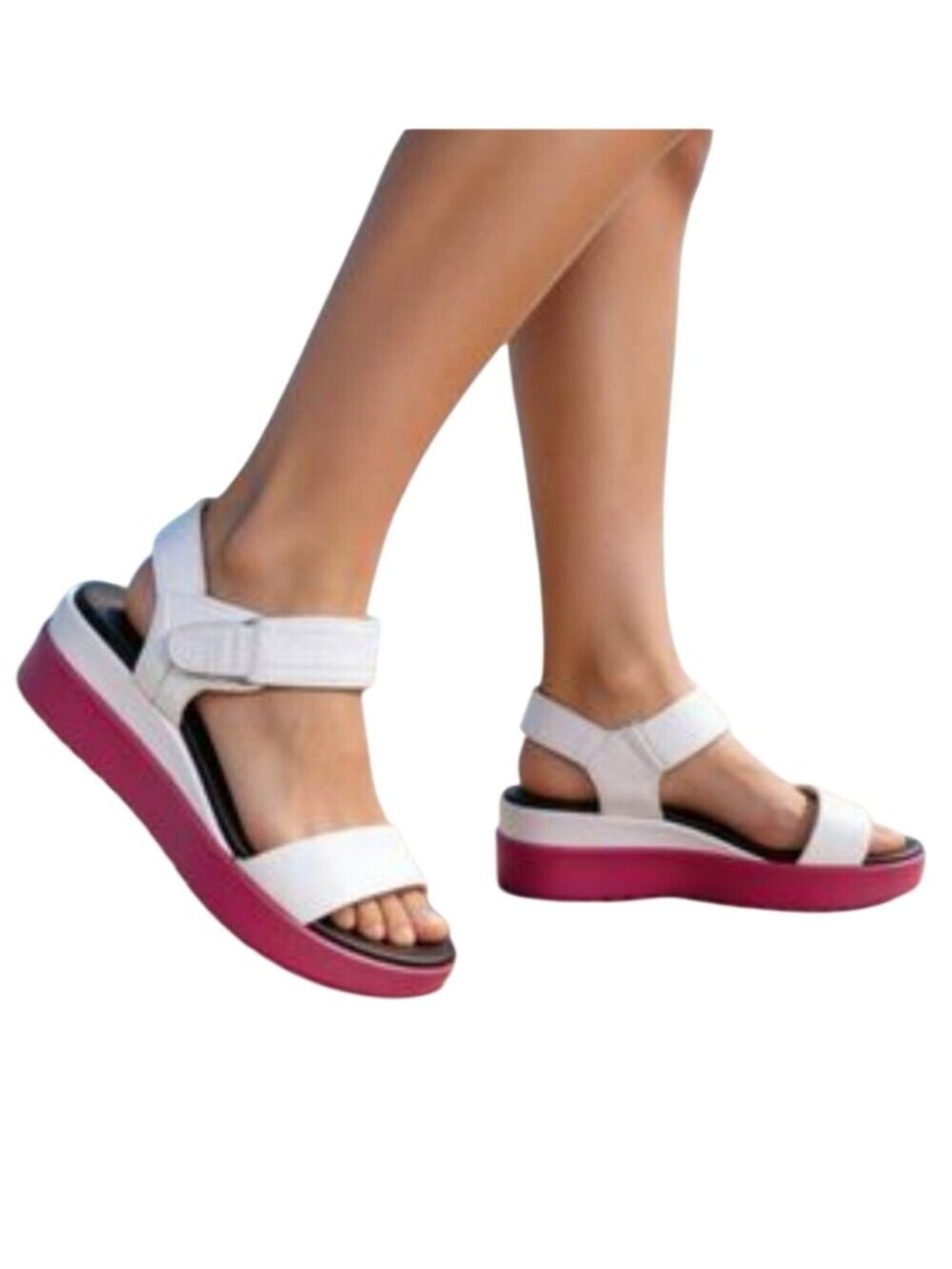 Sorel Cameron Flatform Sandal White/ Punch Pink Leather Size 8.5